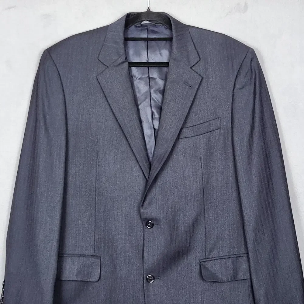 JOS A BANK Suit Jacket Mens 42L Blue Navy Herringbone Career Wedding 100% Wool